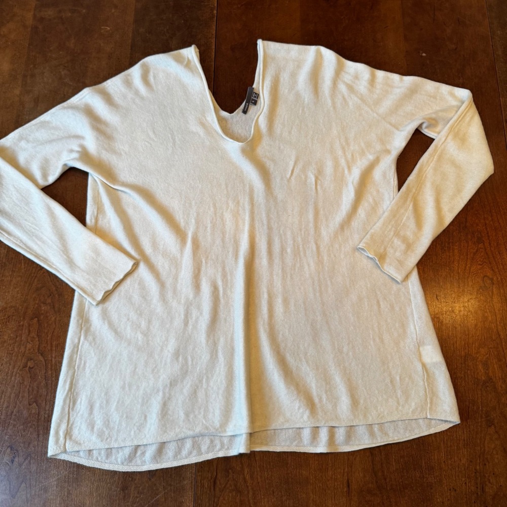 Vince Sweater Women L Off-White Wool Cashmere V-Neck Relaxed Pullover Knit